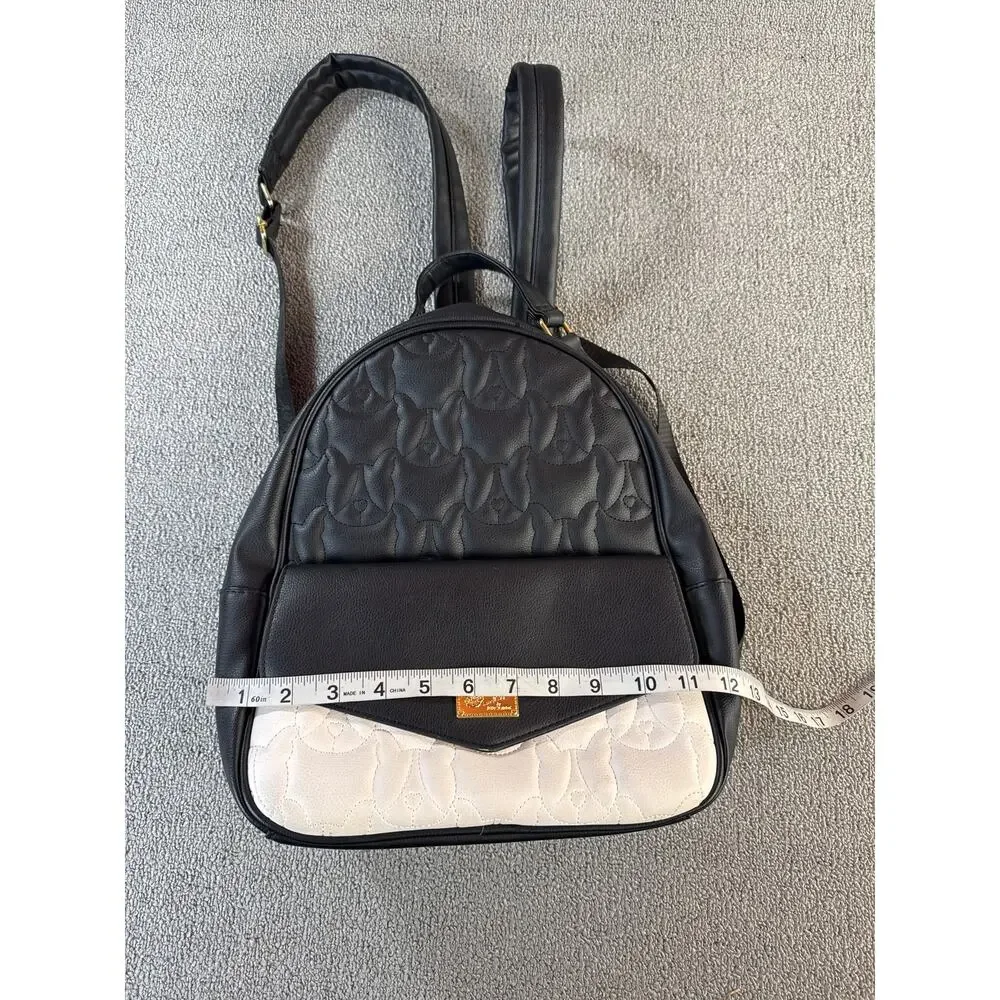 Betsey Johnson Backpack Quilted‎ Dog Design Adjustable Straps Black White OS